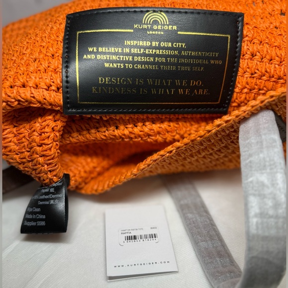 KURT GEIGER Hampton Raffia and Leather Shoulder Tote Bag Orange Brass Eagle Head - Picture 16 of 16